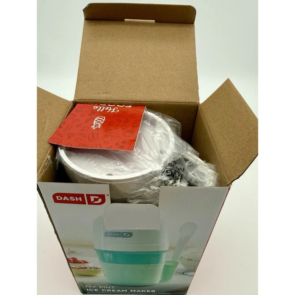 DASH My Pint Ice Cream Maker Aqua White 1 Pint Sorbet Frozen Yogurt Open Box